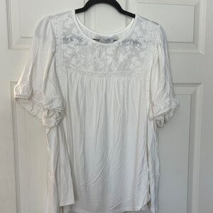 Cupio White Embroidered Short Sleeve Peasant Blouse